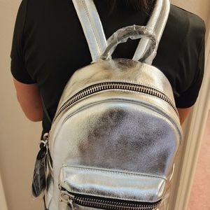Silver Vegan Leather Backpack